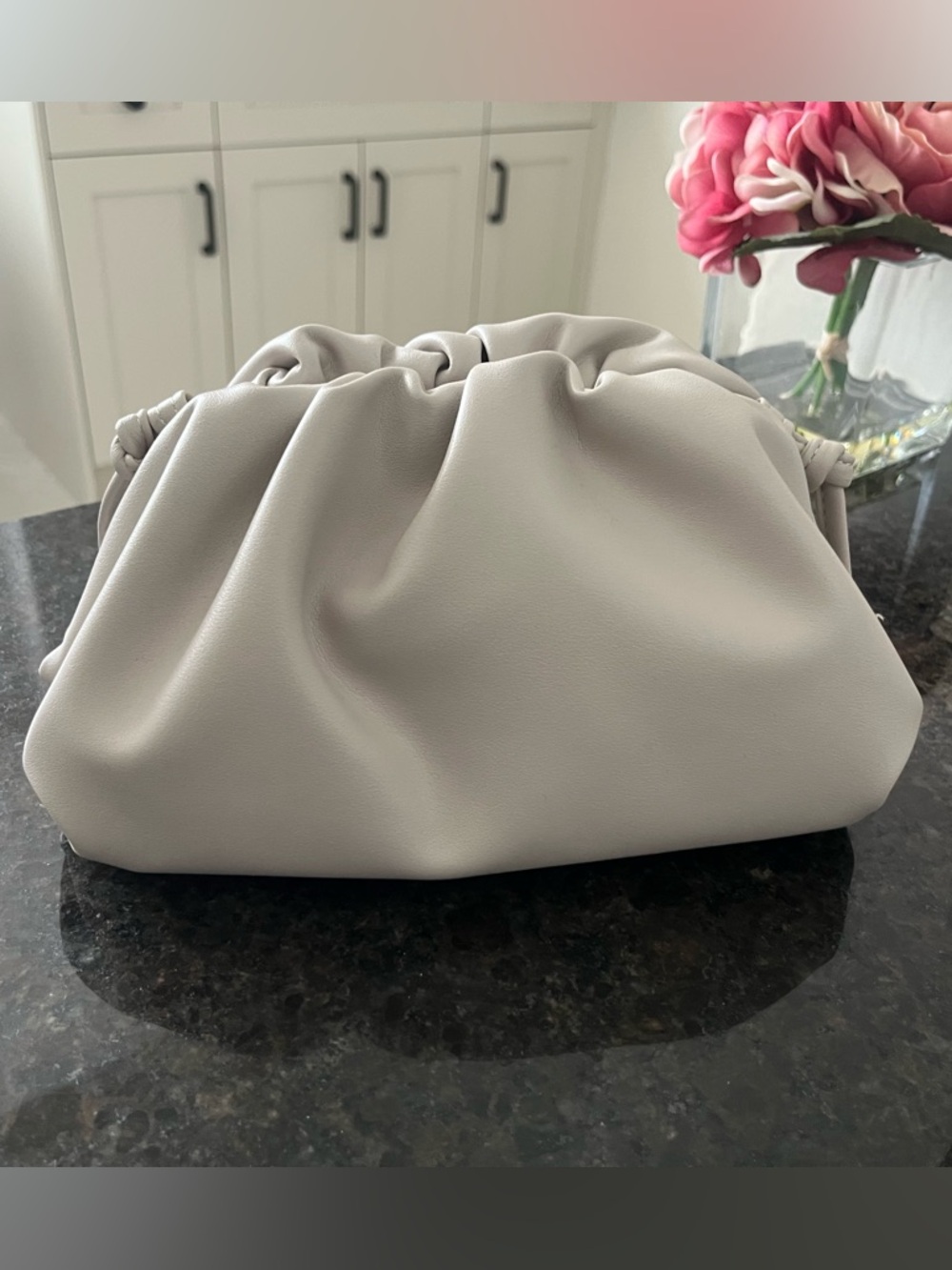 Minimalist light grey/beige Mini Gathered Clutch Bag